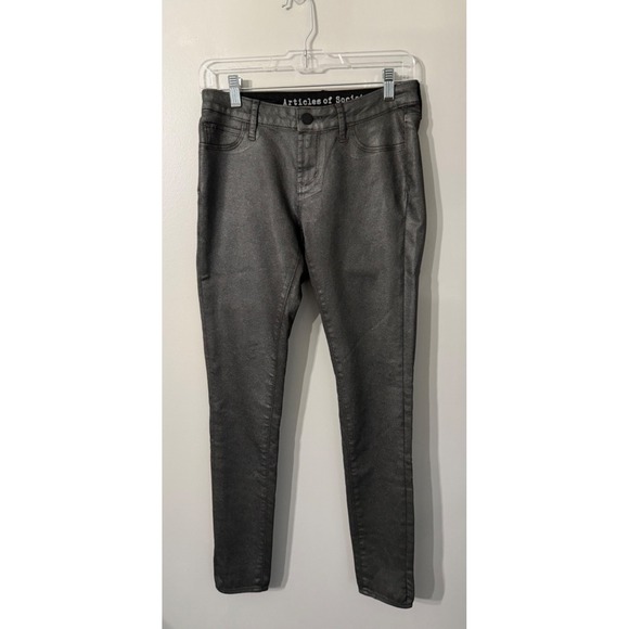 Articles Of Society Denim - Articles of Society Sarah Coated Skinny Fit‎ Jeans Black Womans Size 24 Mid Rise